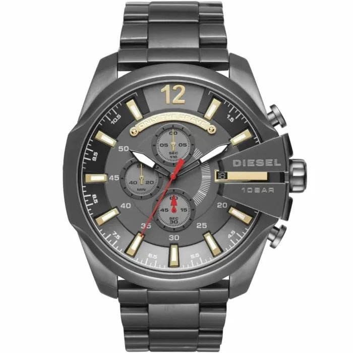 Diesel Mega Chief Chronograph Grey Dial Grey Steel Strap Watch For Men - DZ4421