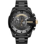 Diesel Mega Chief Chronograph Grey Dial Black Steel Strap Watch For Men - DZ4479