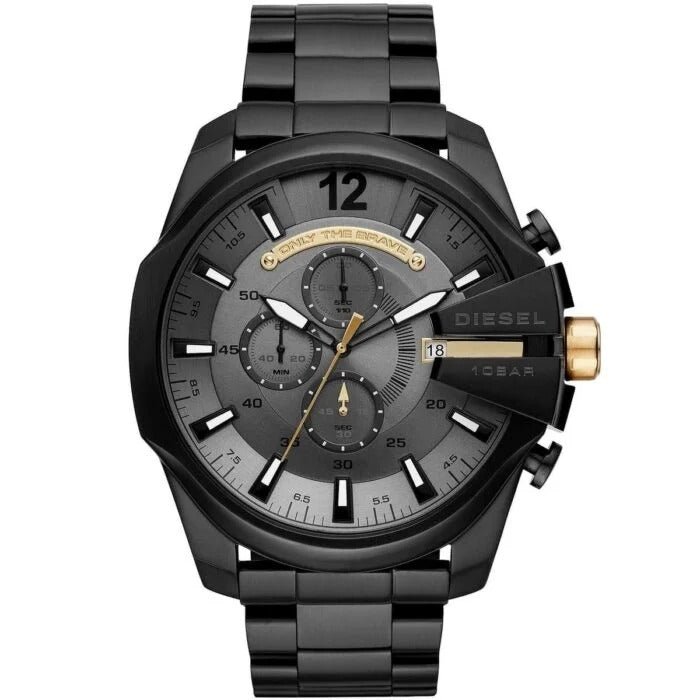 Diesel Mega Chief Chronograph Grey Dial Black Steel Strap Watch For Men - DZ4479