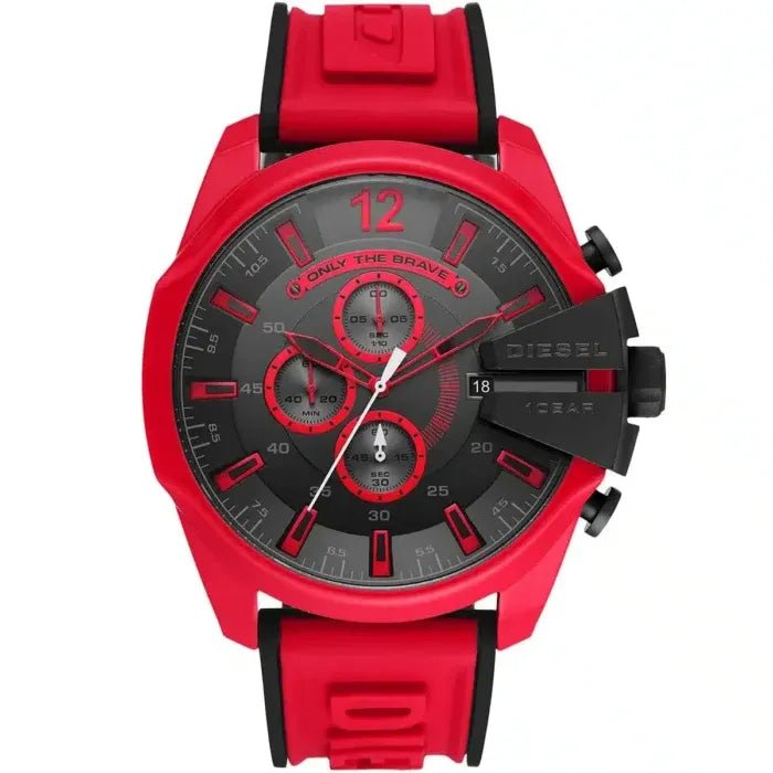 Diesel Mega Chief Chronograph Black Dial Red Rubber Strap Watch For Men - DZ4526