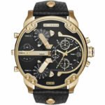 Diesel Mr Daddy Chronograph Black Dial Black Leather Strap Watch For Men - DZ7371
