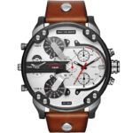Diesel Mr. Daddy 2.0 Chronograph Silver Dial Brown Leather Strap Watch For Men - DZ7394