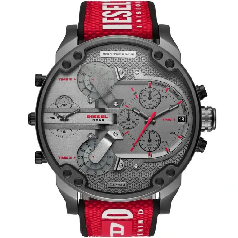 Diesel Mr Daddy 2.0 Chronograph Grey Dial Red Rubber Strap Watch For Men - DZ7423