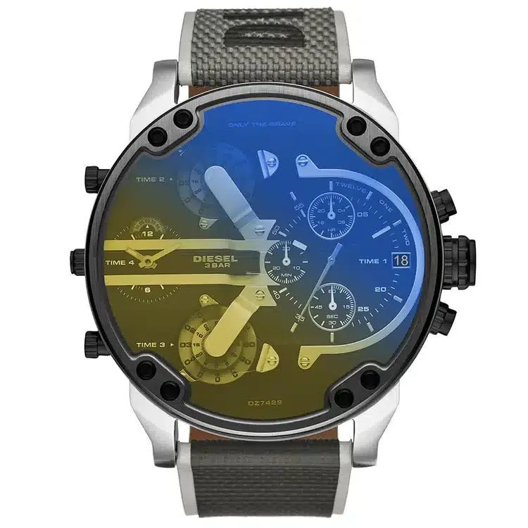 Diesel Mr. Daddy 2.0 Chronograph Black Dial Grey Nylon Strap Watch For Men - DZ7429