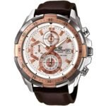 Casio Edifice Chronograph Watch for Men White Dial with Brown Leather Strap EFR-539L-7AV