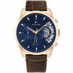 Tommy Hilfiger Baker Chronograph Blue Dial Brown Leather Strap Watch For Men - 1710453