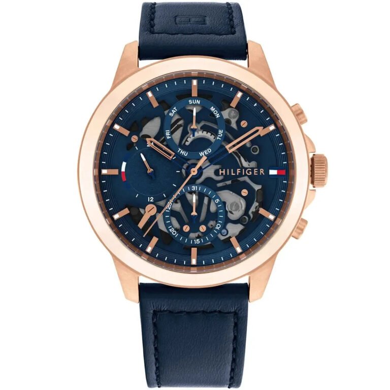 Tommy Hilfiger Henry Chronograph Quartz Blue Dial Blue Leather Strap Watch For Men - 1710475