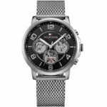 Tommy Hilfiger Chronograph Black Dial Silver Mesh Bracelet Watch for Men - 1791292