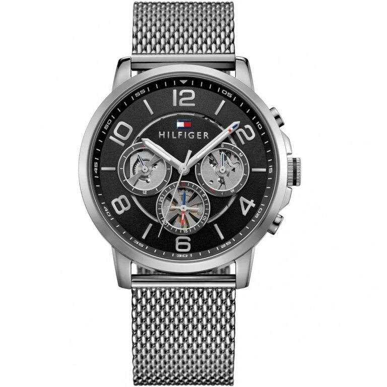 Tommy Hilfiger Chronograph Black Dial Silver Mesh Bracelet Watch for Men - 1791292