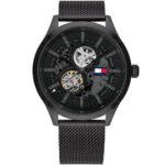 Tommy Hilfiger Spencer Skeleton Black Dial Black Mesh Bracelet Watch for Men - 1791644