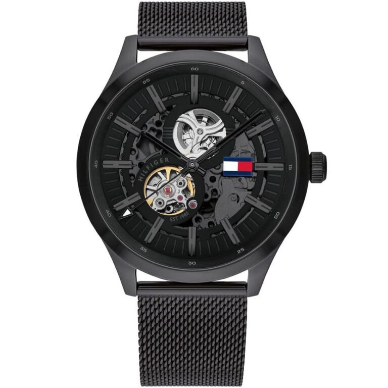 Tommy Hilfiger Spencer Skeleton Black Dial Black Mesh Bracelet Watch for Men - 1791644