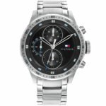 Tommy Hilfiger Trent Quartz Black Dial Silver Steel Strap Watch For Men - 1791805
