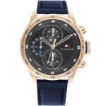 Tommy Hilfiger Trent Chronograph Grey Dial Black Leather Strap Watch For Men - 1791808