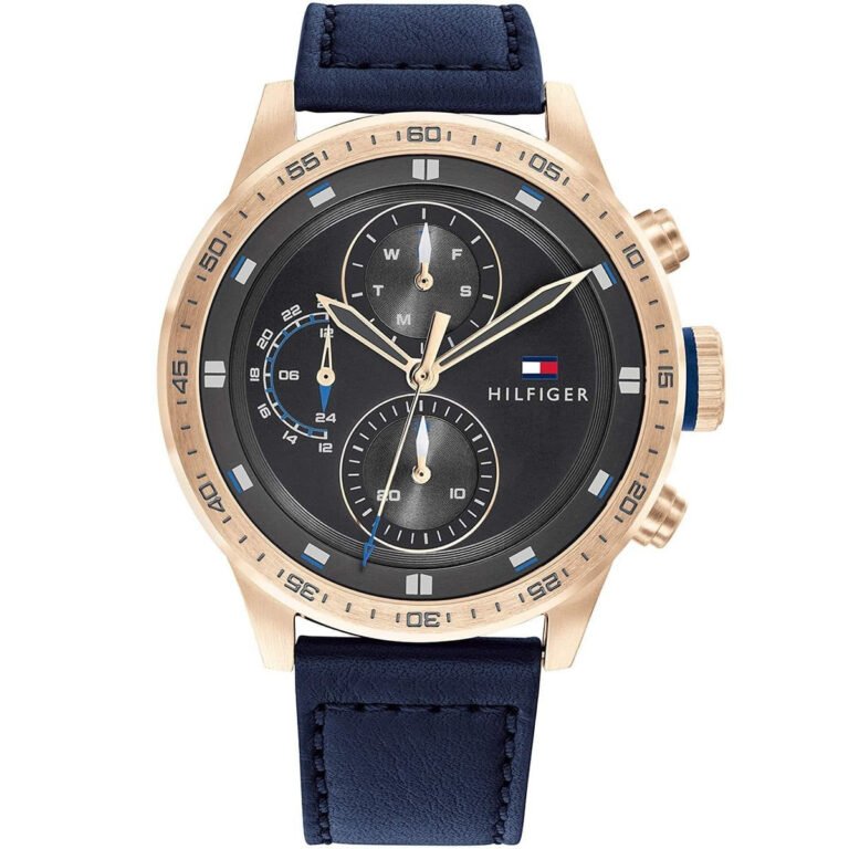 Tommy Hilfiger Trent Chronograph Grey Dial Black Leather Strap Watch For Men - 1791808