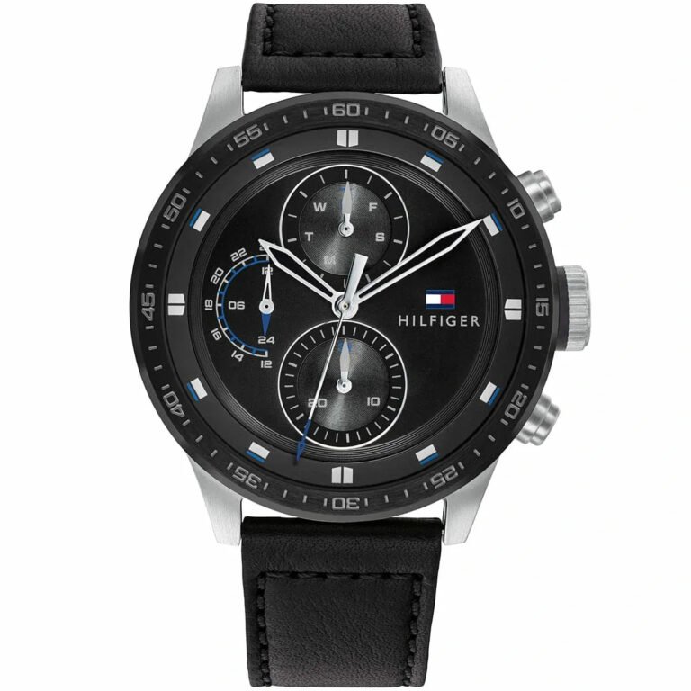 Tommy Hilfiger Trent Chronograph Quartz Black Dial Black Leather Strap Watch For Men - 1791810