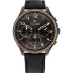 Tommy Hilfiger Asher Chronograph Black Dial Black Leather Strap Watch For Men - 1791854
