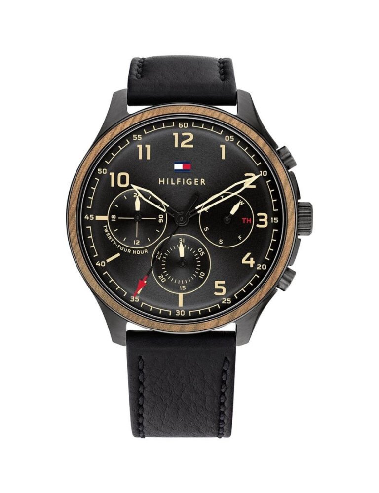 Tommy Hilfiger Asher Chronograph Black Dial Black Leather Strap Watch For Men - 1791854