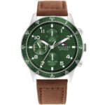 Tommy Hilfiger Jimmy Chronograph Green Dial Brown Leather Strap Watch For Men - 1791948