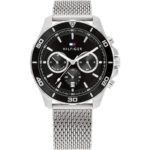 Tommy Hilfiger Jordan Chronograph Black Dial Silver Mesh Strap Watch For Men - 1792092