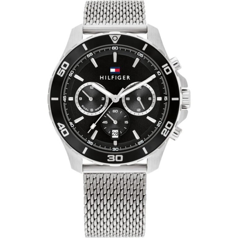Tommy Hilfiger Jordan Chronograph Black Dial Silver Mesh Strap Watch For Men - 1792092