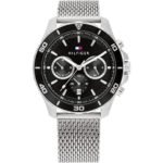 Tommy Hilfiger Jordan Chronograph Black Dial Silver Mesh Strap Watch For Men - 1792092