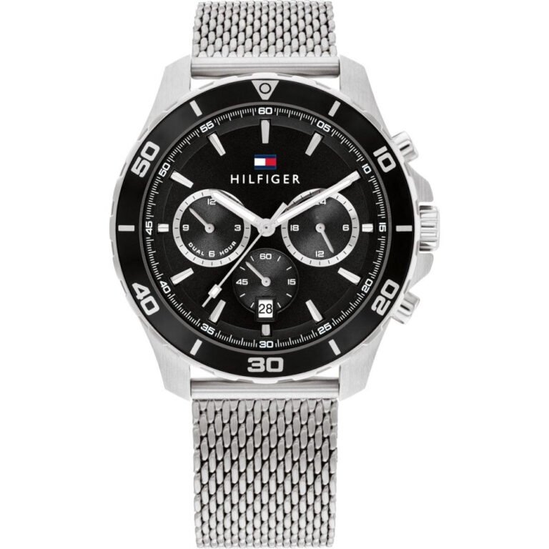 Tommy Hilfiger Jordan Chronograph Black Dial Silver Mesh Strap Watch For Men - 1792092