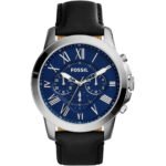 Fossil Grant Chronograph Blue Dial Black Leather Strap Watch for Men - FS4990