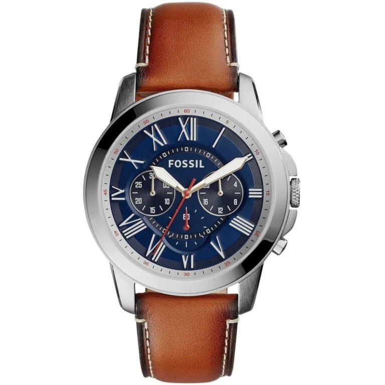 Fossil Grant Chronograph Blue Dial Brown Leather Strap Watch for Men - FS5210