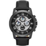 Fossil Grant Automatic Black Dial Black Leather Strap Watch for Men - ME3028