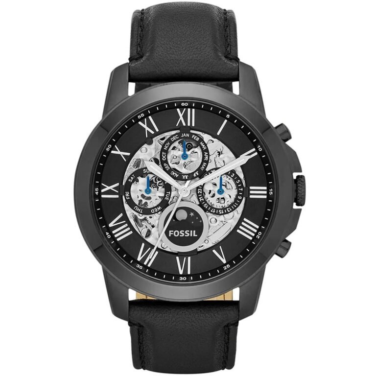 Fossil Grant Automatic Black Dial Black Leather Strap Watch for Men - ME3028