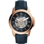 Fossil Grant Automatic Skeleton Blue Dial Blue Leather Strap Watch for Men - ME3102