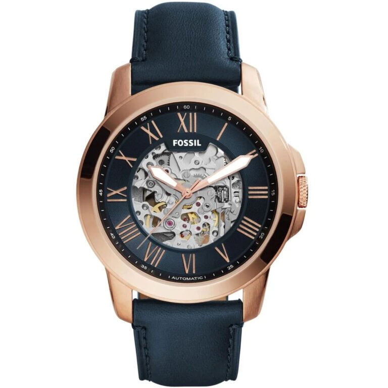 Fossil Grant Automatic Skeleton Blue Dial Blue Leather Strap Watch for Men - ME3102