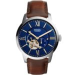 Fossil Townsman Automatic Blue Dial Brown Leather Strap Watch for Men - ME3110