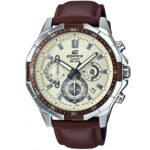 Casio Edifice Chronograph Watch for Men White Dial with Brown Leather Strap EFR-554L-7AV