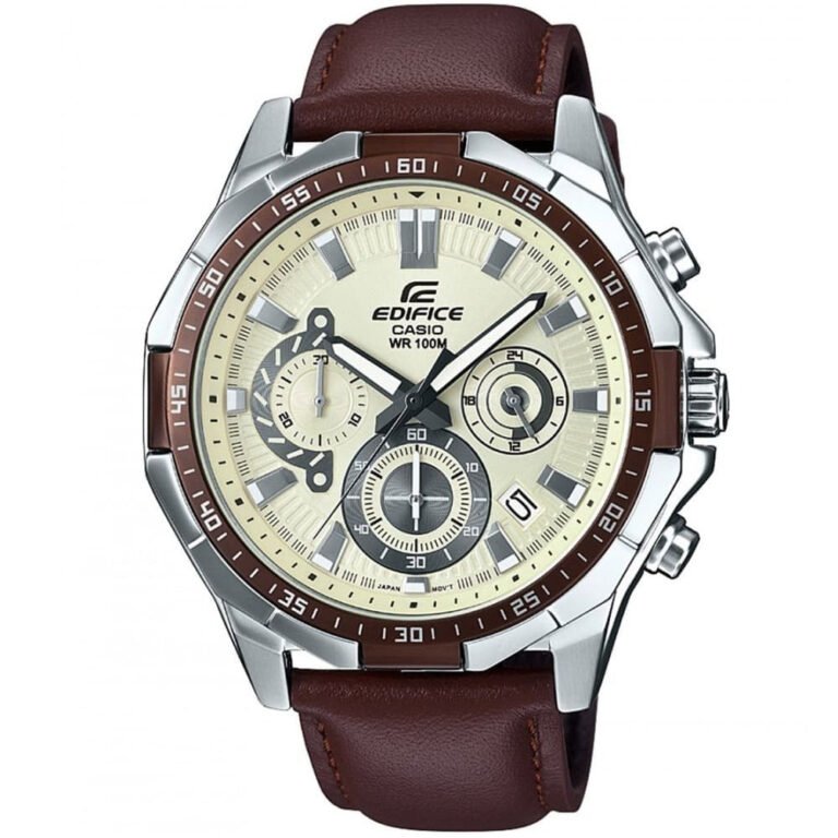 Casio Edifice Chronograph Watch for Men White Dial with Brown Leather Strap EFR-554L-7AV