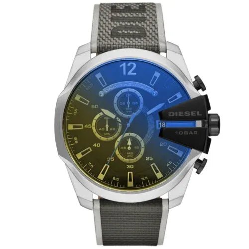 Diesel Mega Chief Chronograph Black Dial Grey Nylon Strap Watch For Men - DZ4523