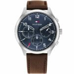 Tommy Hilfiger Asher Chrongraph Blue Dial Brown Leather Strap Watch For Men - 1791855