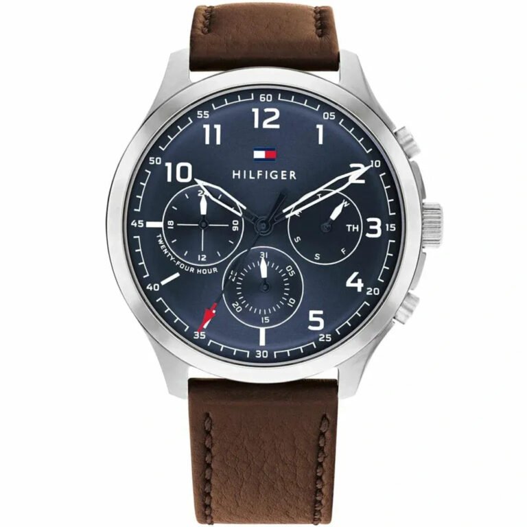 Tommy Hilfiger Asher Chrongraph Blue Dial Brown Leather Strap Watch For Men - 1791855