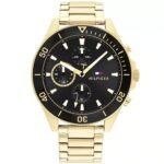 Tommy Hilfiger Larson Chronograph Black Dial Gold Steel Strap Watch For Men - 1791919