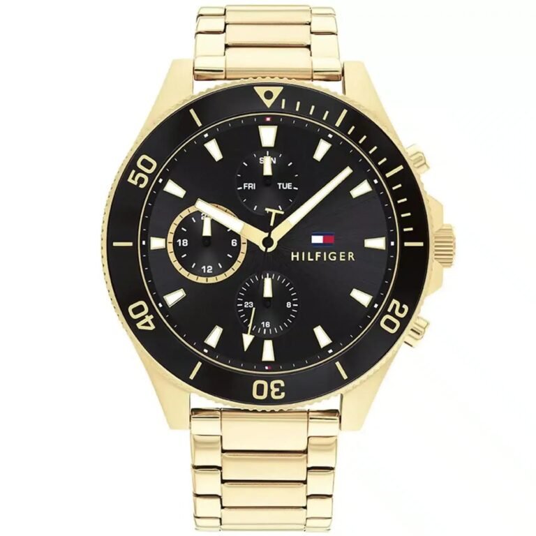 Tommy Hilfiger Larson Chronograph Black Dial Gold Steel Strap Watch For Men - 1791919
