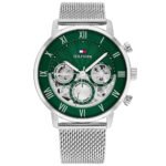 Tommy Hilfiger Legend Chronograph Green Dial Silver Mesh Bracelet Watch For Men - 1710567