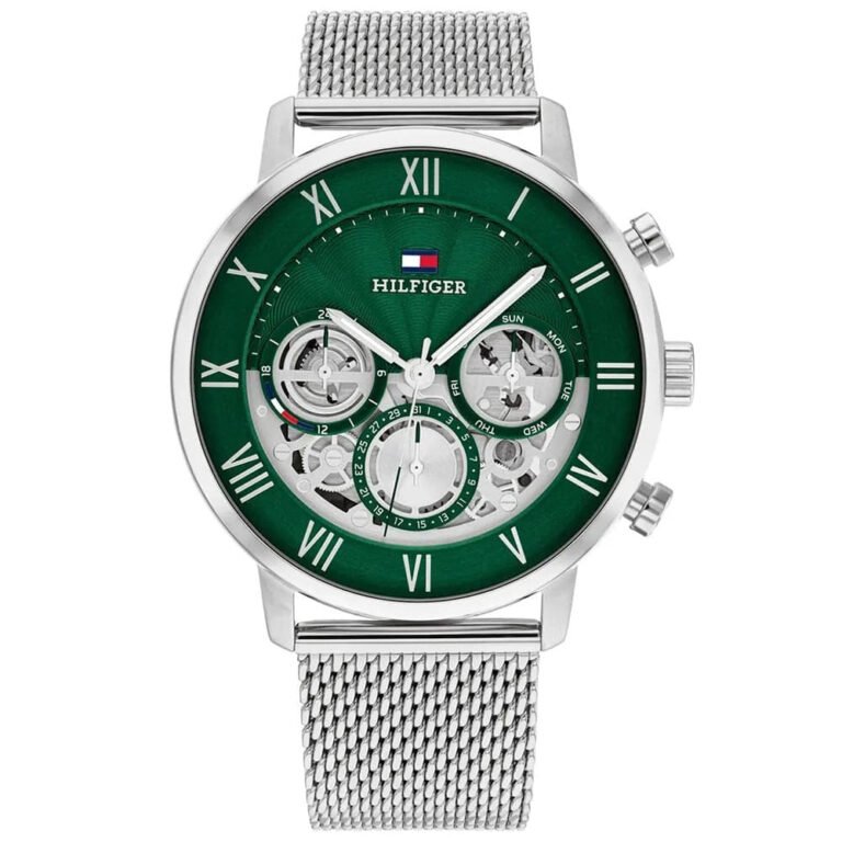 Tommy Hilfiger Legend Chronograph Green Dial Silver Mesh Bracelet Watch For Men - 1710567