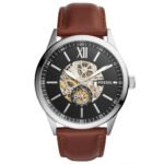 Fossil Flynn Automatic Black Dial Brown Leather Strap Watch for Men - BQ2270