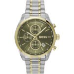 Hugo Boss Grand Prix Chronograph Green Dial Two Tone Steel Strap Watch for Men - 1514227