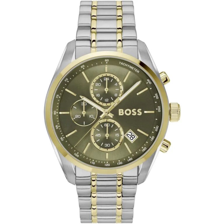Hugo Boss Grand Prix Chronograph Green Dial Two Tone Steel Strap Watch for Men - 1514227