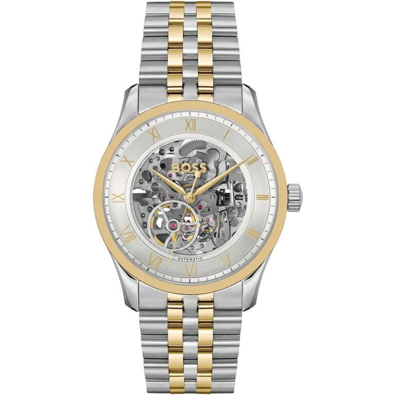 Hugo Boss Principle Skeleton Silver Dial Two Tone Steel Strap Watch for Men - 1514237