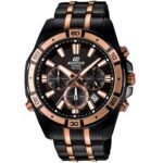 Casio Edifice Chronograph Watch for Men Black Dial with Two tone Black and Rose Gold Stainless steel Strap EFR-534BKG-1AV