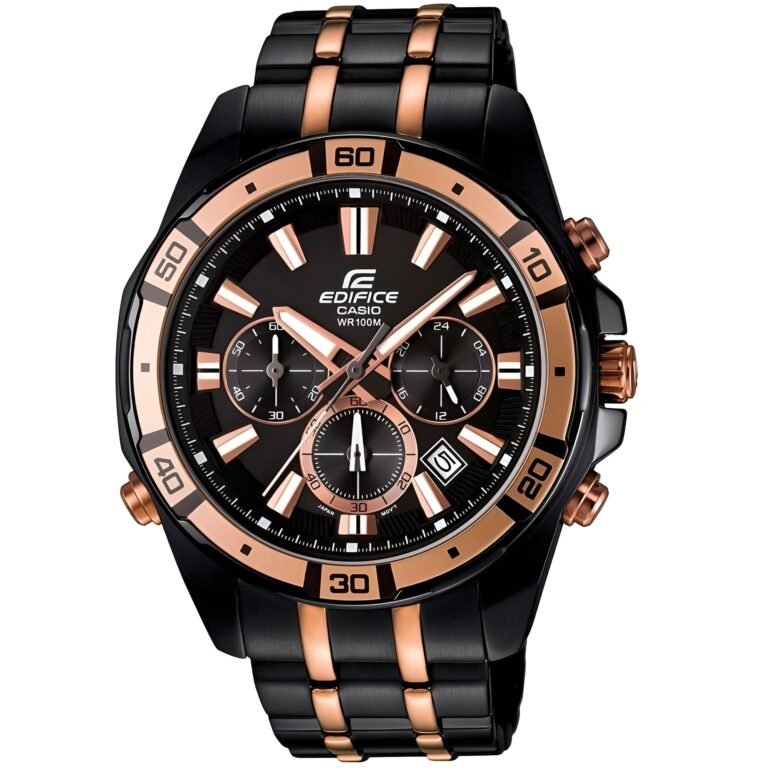Casio Edifice Chronograph Watch for Men Black Dial with Two tone Black and Rose Gold Stainless steel Strap EFR-534BKG-1AV