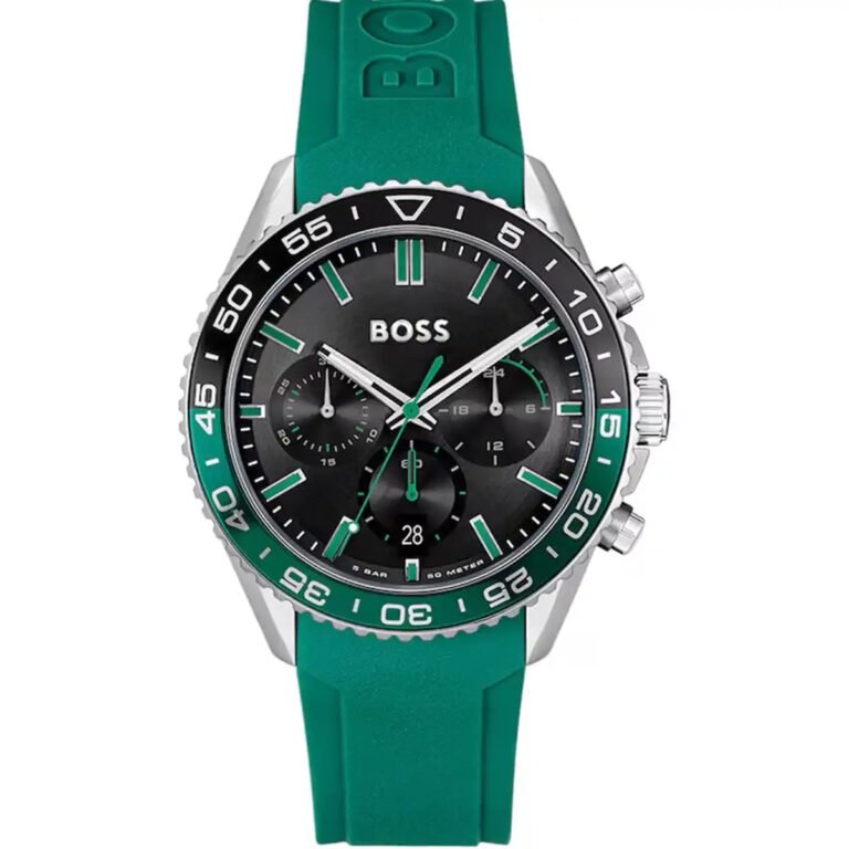 Hugo Boss Runner Chronograph Black Dial Green Silicone Strap Watch for Men - 1514246