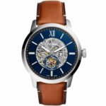 Fossil Townsman Automatic Skeleton Blue Dial Brown Leather Strap Watch for Men - ME3154